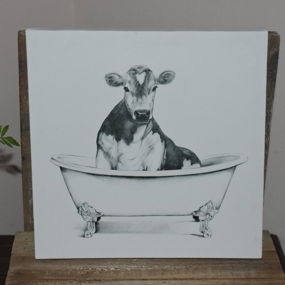 Other - Rustic Country Cottage Farmhouse Cow In Bath Tub Canvas Art Wall Decor